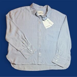 NWT 100% Tencel Women's Blue Striped Button Down Shirt Oversized XL